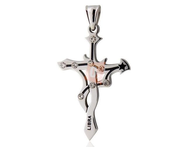 Elegantní křížek ve znamení vah s kamínky - stříbrná barva 1