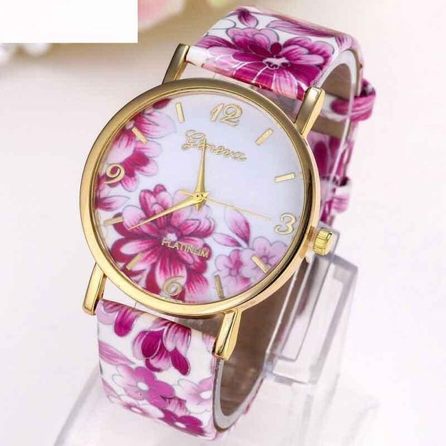 Damski kolorowy zegarek z motywem kwiatów - wiele kolorów 1