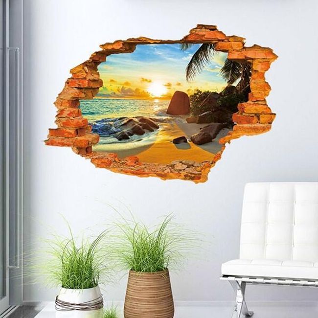 Naklejka 3D na ścianę - Zachód słońca na plaży 1