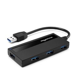 Ultratenký USB hub se čtyřmi porty v černé barvě