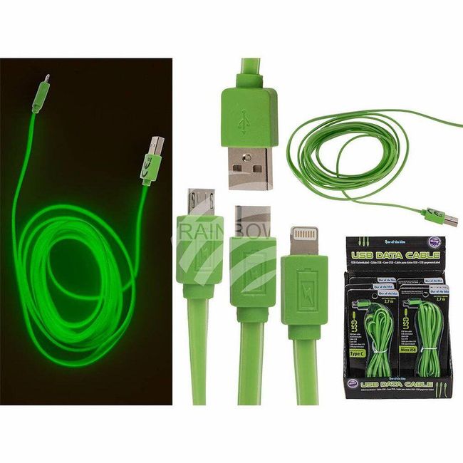 Светещ зелен USB кабел за Iphone, тип C и Micro PD_1555739 1