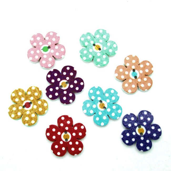 Set drvenih dugmića u obliku šarenih cvetova 1