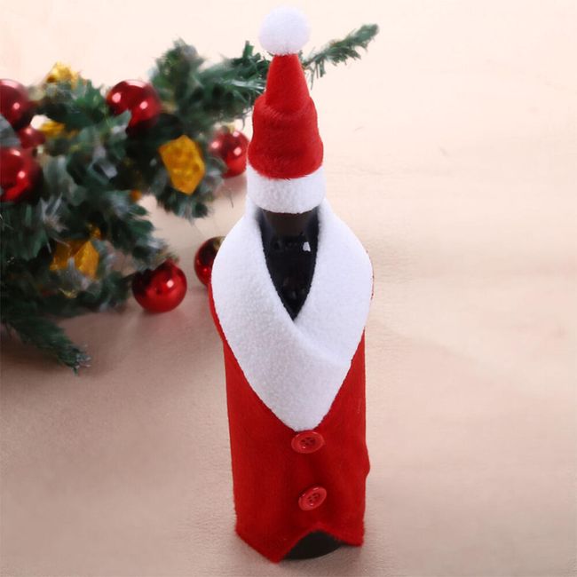 Vánoční dekorace na láhev - kabát a čepice 1