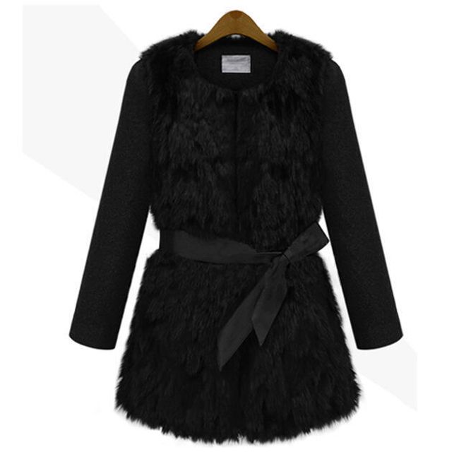 Dámský zimní kabát s kožíškem - černý 1