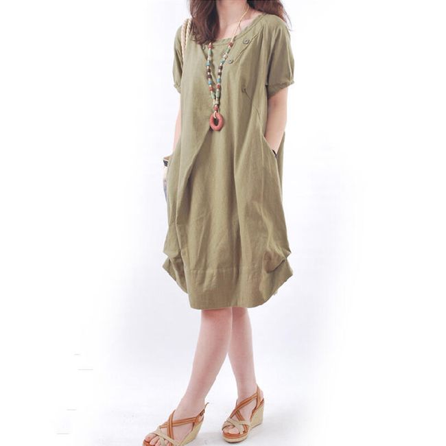 Jednobarevné letní šaty v osmi velikostech - Zelená-velikost č. 7 1