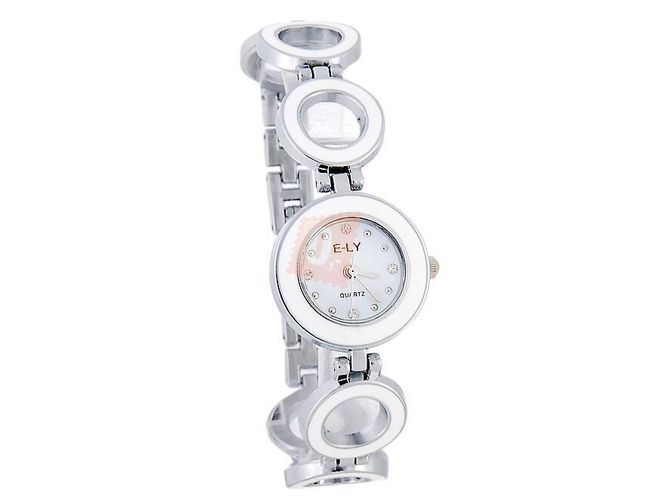 Dámské náramkové hodinky ELY - bílé, pásek s kruhovitými vzory 1