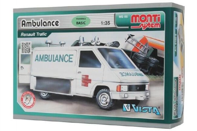 Stavebnica Monti System MS 06 Ambulancie Renault Trafic 1:35 v krabici 22x15x6cm RM_40000006 1