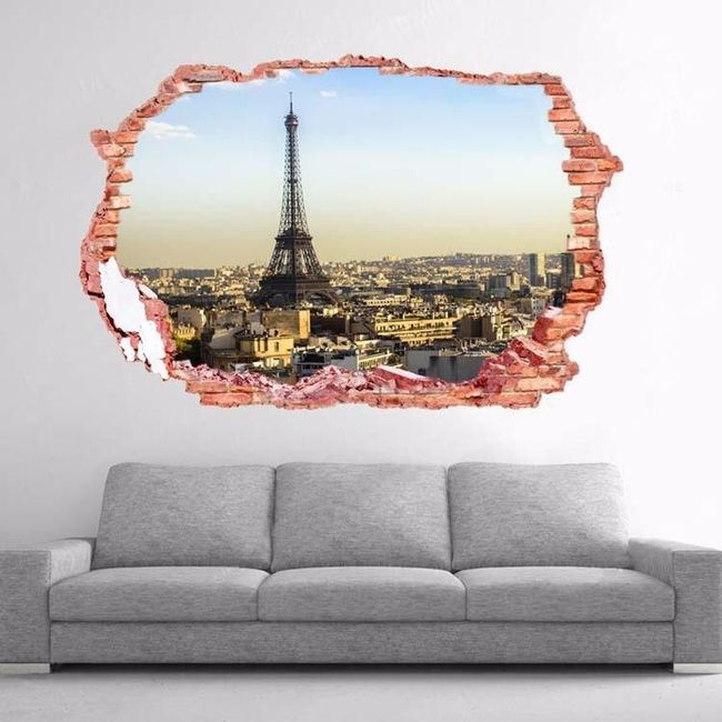 Naklejka na ścianę - Otwór z widokiem na Paryż 1