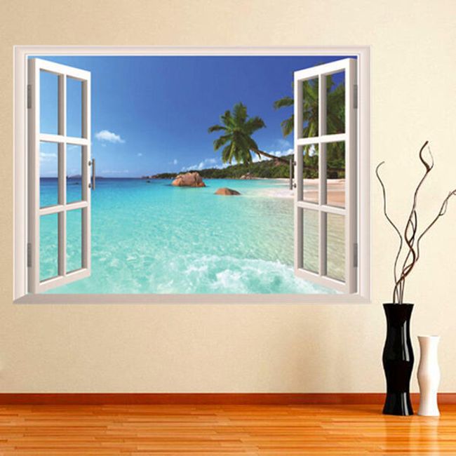Настенная наклейка - Окно с видом на пляж 1