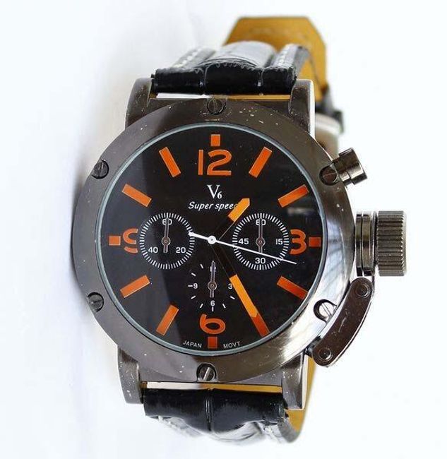 Męski zegarek z pomarańczową tarczą zegarka  1