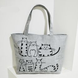 Prostorna torba na zadrgo z motivom mačke