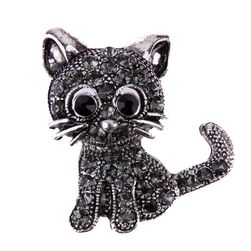 Broszka w kształcie kota z kryształkami