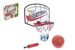 Obręcz do koszykówki drewno / metal / siatka / piłka z pompką w pudełku 49x42x4cm RM_00312749