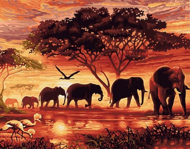 DIY malířské plátno se slony 1