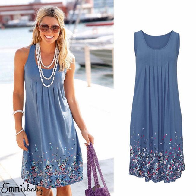 Letní šaty s drobnými květy - Modrá-velikost č. 2 1