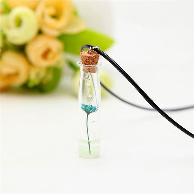 Ogrlica s stekleničko in majhno rožo - 10 barv 1