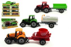 Traktor s prívesom plast / kov 19cm 3 druhy na voľný chod v krabičke 25x13x5,5cm RM_00850155