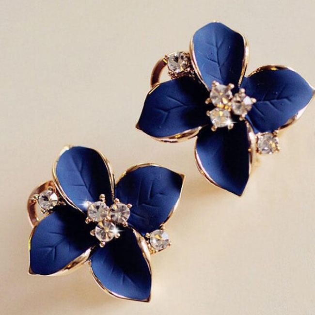 Modré náušnice s kamienkami v tvare kvetu 1