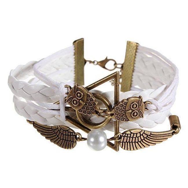 Biała bransoletka s sowami i perłą 1