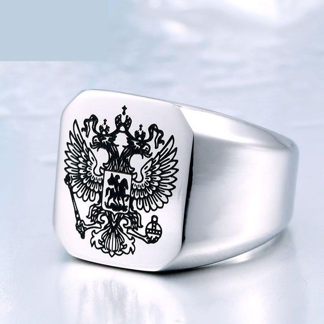 Moški prstan z državnim grbom Rusije - 3 barve 1