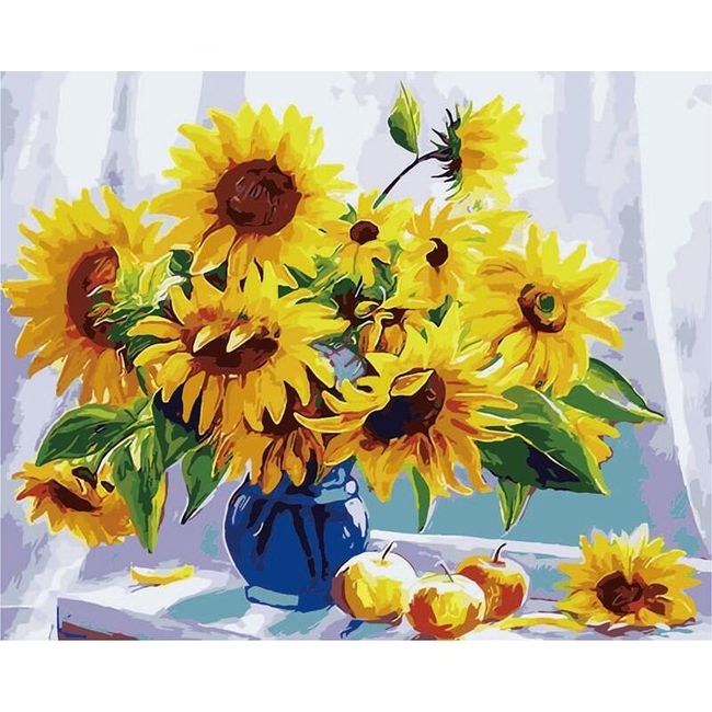Боядисване по номера - ваза със слънчогледи 1