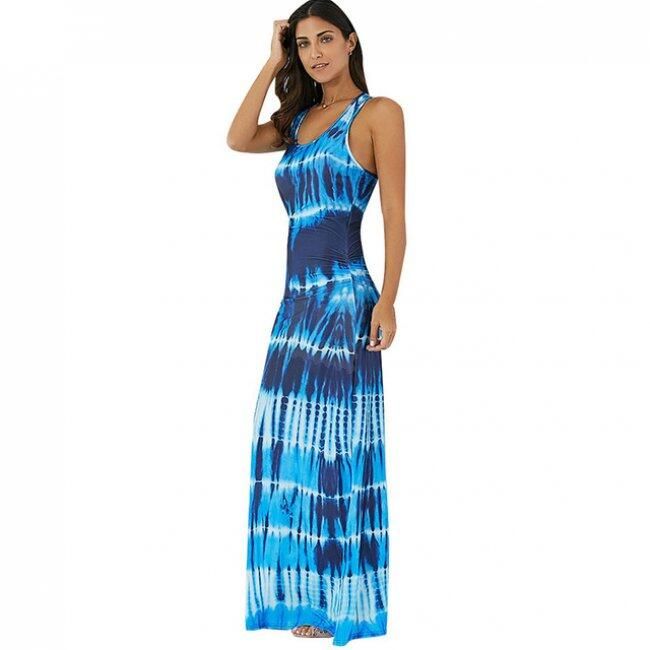 Dlouhé letní šaty s batikováním - Modrá-velikost č. 2 1