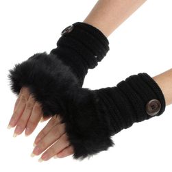 Ženske rukavice s umjetnim krznom - crne AT_CB96694