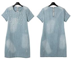 Dámské džínové šaty s perličkami - velikost č. 2