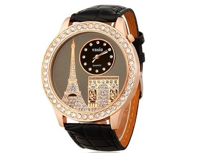Dámské elegantní hodinky s eiffelovkou - černé 1