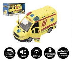Auto ambulance plast 20cm na setrvačník na baterie se zvukem se světlem v krabici 26x15x12cm RM_00850255