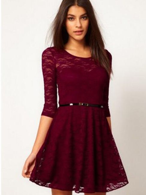 Elegantné čipkové šaty - vínové, velikost 1 1