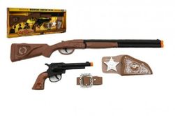 Cowboy készlet csikós pisztoly puska kereplő + seriff csillag tartozékokkal 50cm műanyag 5db dobozban RM_00312223